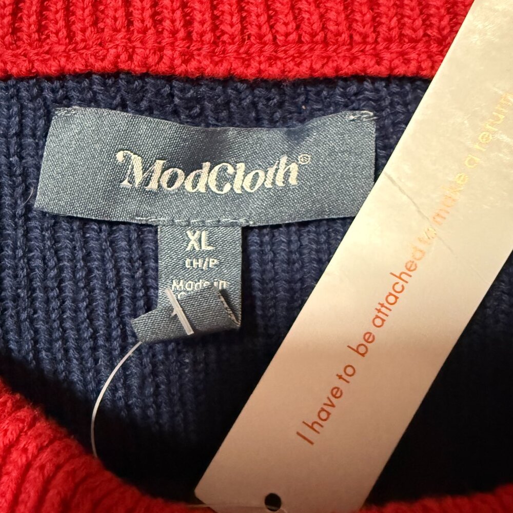 Modcloth Golden Day Raglan 100% Cotton Sweater Buttercream NWT bird fair isle XL - Picture 7 of 11